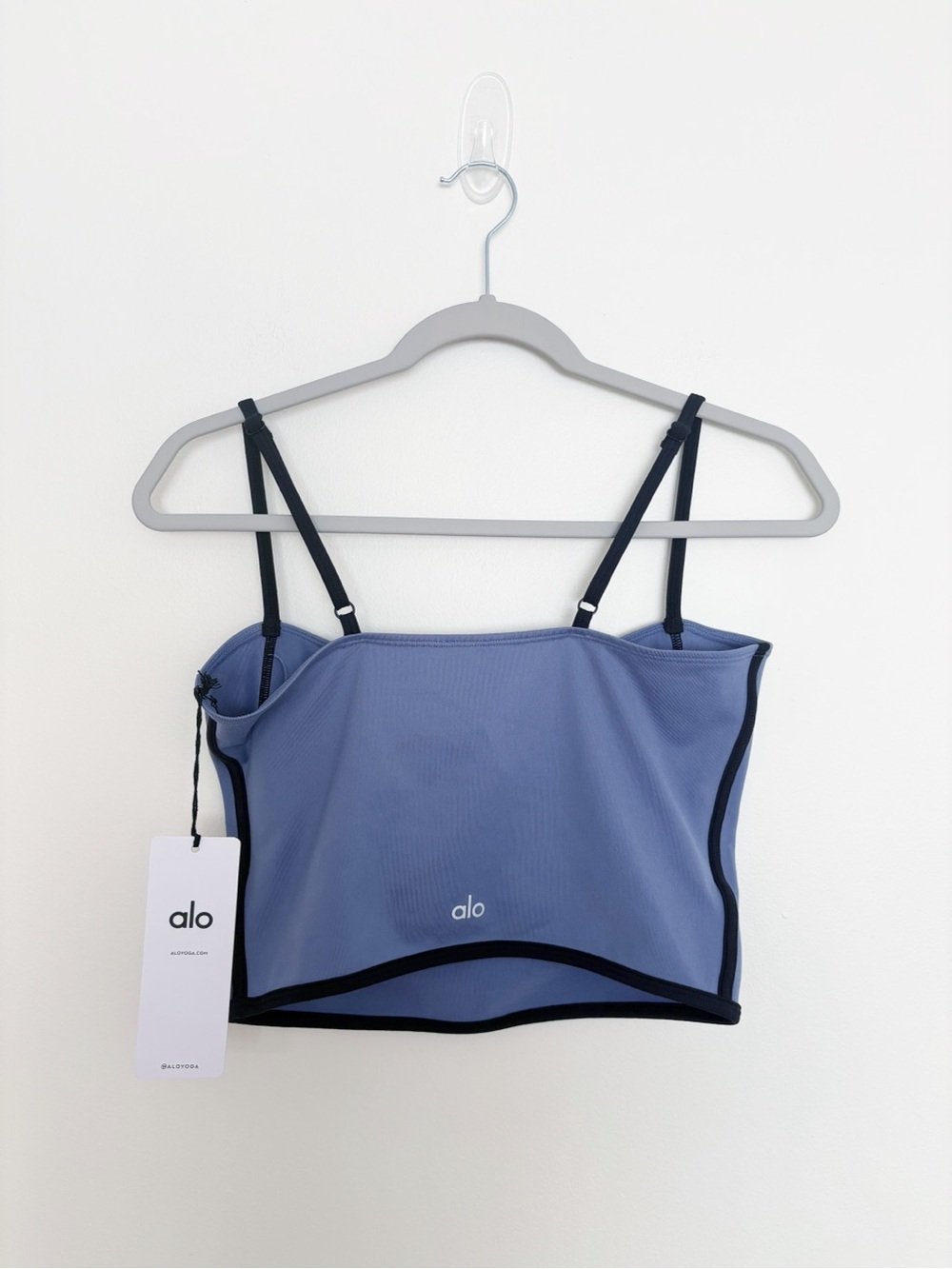 Alo Yoga Airbrush Streamlined Sports Bra Crop Tank Top Infinity Blue Black Large - Picture 5 of 5
